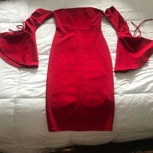 Cute Red strapless dress with bell sleeves